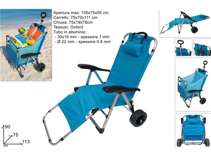 SDRAIO/CARRELLO C/RUOTE 2IN1 CELESTE7109 - Summer > Arredo E Attrezzature Da Esterno > Sdraio Lettini - Ingrosso B2B Magazzini Scatigna