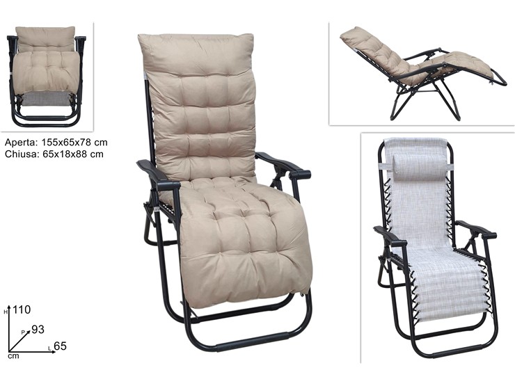 SEDIA POLTR.SDRAIO MET GRAV.BEIGE C/CUSC - Summer > Arredo E Attrezzature Da Esterno > Sdraio Lettini - Ingrosso B2B Magazzini Scatigna