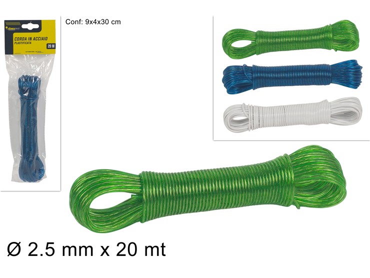 CORDA ACCIAIO PLASTIFICATA Mt.20 COL.CL1 - Ferramenta Utensili > Materiali E Minuteria > Spaghi - Ingrosso B2B Magazzini Scatigna