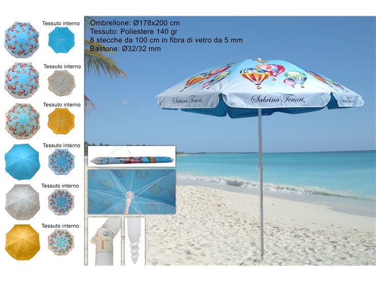OMBRELLONE POL.C/MONGOLF.100/8 FIB.VET.6 - Summer > Arredo E Attrezzature Da Esterno > Ombrelloni Spiaggia - Ingrosso B2B Magazzini Scatigna