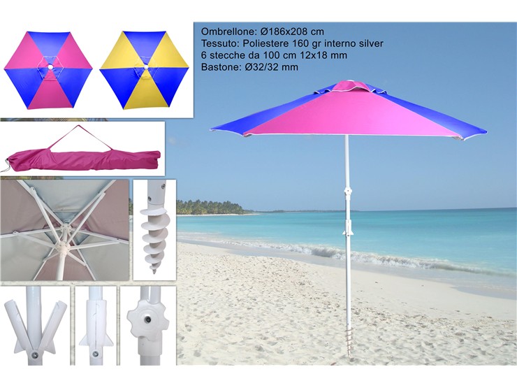 OMBRELLONE LUX C/TRIVELLA 100/6 2C.GA02 - Summer > Spiaggia Campeggio > Spiaggia - Ingrosso B2B Magazzini Scatigna