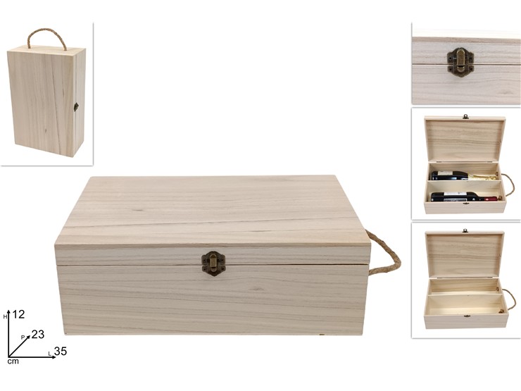 SCATOLA LEGNO PORTABOTT. 2POSTI MAN.CORD - Confezionamento > Cestini Box Scatole > Box Bottiglie - Ingrosso B2B Magazzini Scatigna