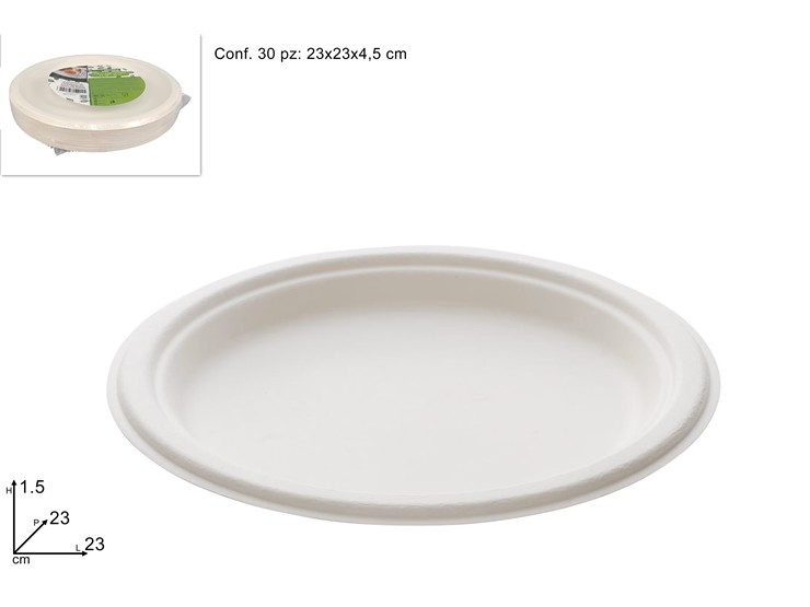 PIATTI COMPOSTABILI Pz.30 Cm.23 278947 - Party > Decorazioni E Tavola > Monouso E Riutilizzabili - Ingrosso B2B Magazzini Scatigna