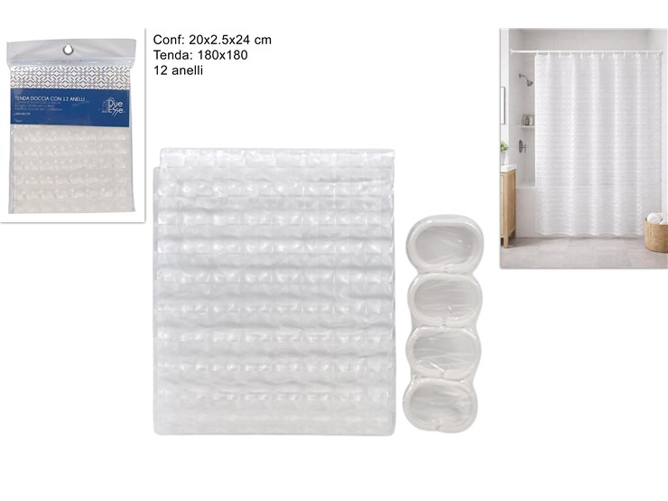 TENDA DOCCIA Cm.180180 C/12ANELLI  8825 - Everyday > Bagno > Zona Doccia - Ingrosso B2B Magazzini Scatigna