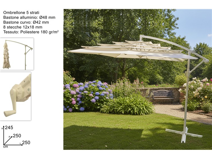 OMBRELLONE BEIGE C/MANOVELLA 250250 003 - Summer > Arredo E Attrezzature Da Esterno > Ombrelloni Braccio - Ingrosso B2B Magazzini Scatigna