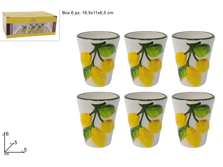 BICCHIERINI CER.DEC.LIMONI Pz6 QS24746 - Everyday > Tavola > Tazze E Bicchieri - Ingrosso B2B Magazzini Scatigna