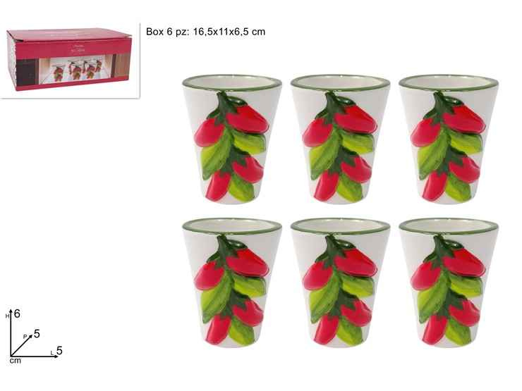 BICCHIERINI CER.DEC.PEPERONC.Pz6 QS24647 - Everyday > Regionali > Calabria - Ingrosso B2B Magazzini Scatigna