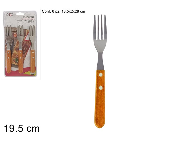 FORCHETTE C/MANICO LEGNO SET Pz.6 P53-72 - Everyday > Tavola > Posate Metallo - Ingrosso B2B Magazzini Scatigna