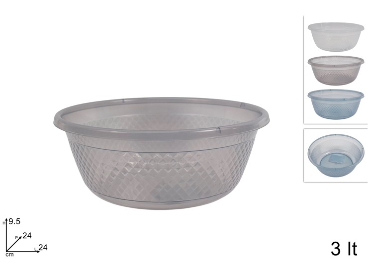 VASCHETTA TONDA PLAST.Lt.3 3COL.LUC.1396 - Pulizia > Bucato E Accessori > Bacinelle - Ingrosso B2B Magazzini Scatigna