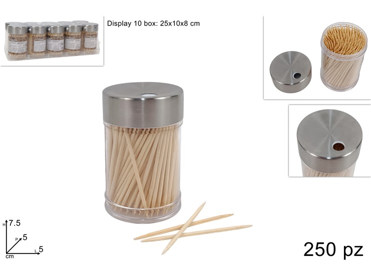 BARATTOLO STUZZICADENTI C/TAPPO MET.250P - Everyday > Cucina > Stuzzicadenti E  Spiedini - Ingrosso B2B Magazzini Scatigna