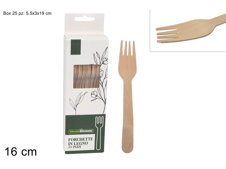 FORCHETTE LEGNO Pz.25 IN BOX mm.160 - Party > Decorazioni E Tavola > Monouso E Riutilizzabili - Ingrosso B2B Magazzini Scatigna