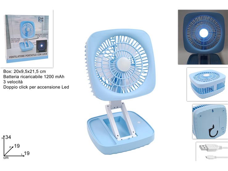 VENTILATORE QUADRATO RICAR.C/APPEND.CELE - Elettrodomestici > Ventilatori > Ventilatori Usb - Ingrosso B2B Magazzini Scatigna