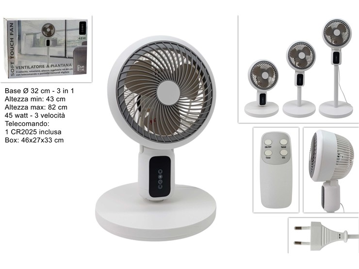 VENTILATORE C/PIANTANA REGOL.45WATT 3IN1 - Elettrodomestici > Ventilatori > Ventilatori Da Tavolo - Ingrosso B2B Magazzini Scatigna