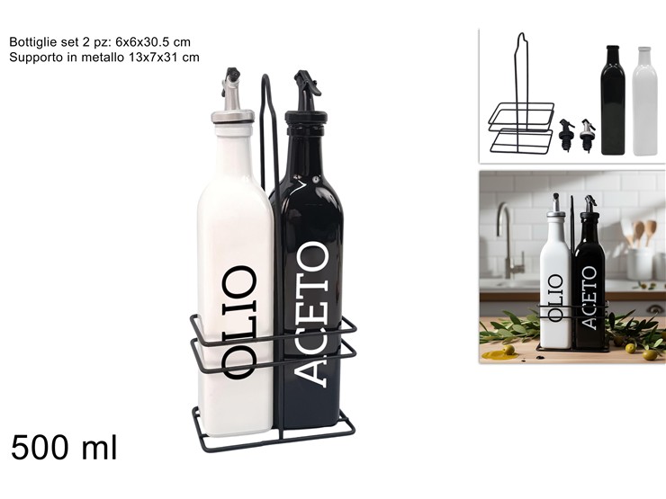 BOTTIGLIE OLIO/ACETO Ml.500 Pz.2 C/SUPP. - Everyday > Cucina > Condimenti E Dosatori - Ingrosso B2B Magazzini Scatigna