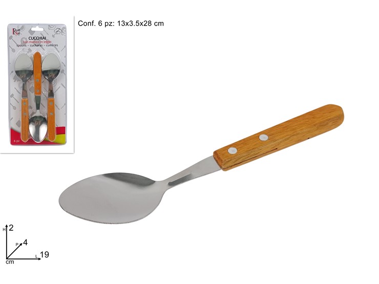 CUCCHIAI C/MANICO LEGNO SET Pz.6 P53-73D - Everyday > Tavola > Posate Metallo - Ingrosso B2B Magazzini Scatigna