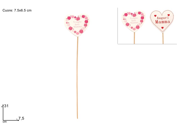 SPILLONE CUORE FESTA MAMMA LEGNO 2AS.R31 - Festa Della Mamma > Spilloni - Ingrosso B2B Magazzini Scatigna