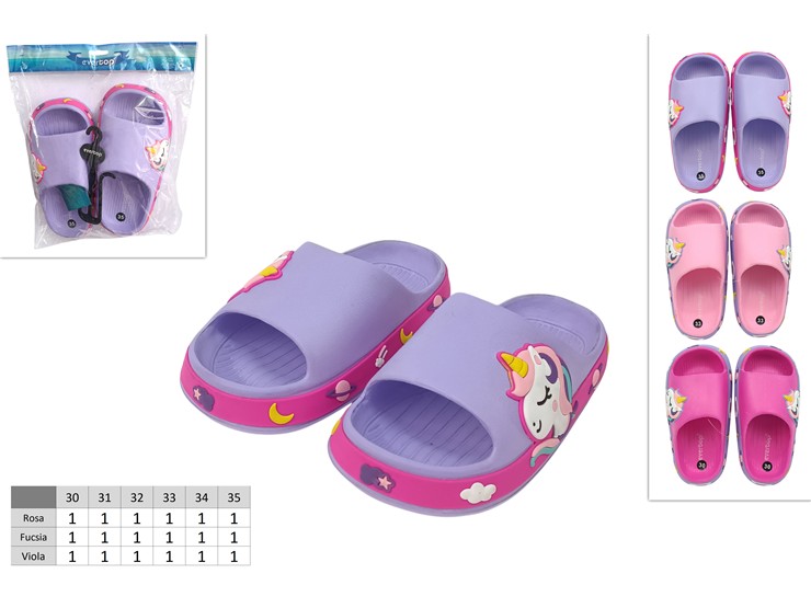 CIABATTE BIMBA UNICORNO 3COL.30-35 0003 - Summer > Calzature Estive > Ciabatte - Ingrosso B2B Magazzini Scatigna