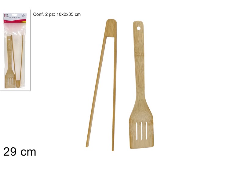 PALETTA  PINZA IN BAMBOO SET Pz.2 MS512 - Everyday > Cucina > Utensili Da Cucina - Ingrosso B2B Magazzini Scatigna