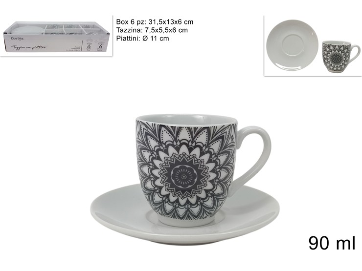 TAZZINE Ml.90PIATTINI PORC.Pz6 DEC.STIL - Everyday > Tavola > Tazze E Bicchieri - Ingrosso B2B Magazzini Scatigna