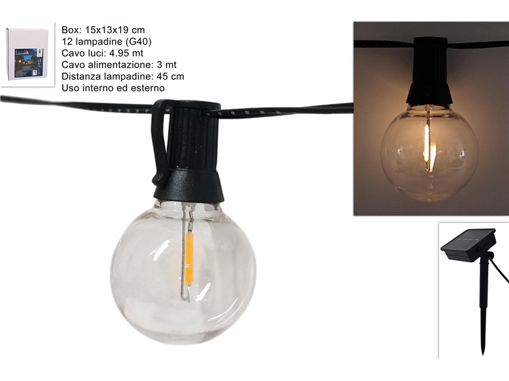 CATENA LUMIN.C/12LAMP.LUCE CALDA C/PANN. - Summer > Arredo E Attrezzature Da Esterno > Catene Luminose Da Esterno - Ingrosso B2B Magazzini Scatigna