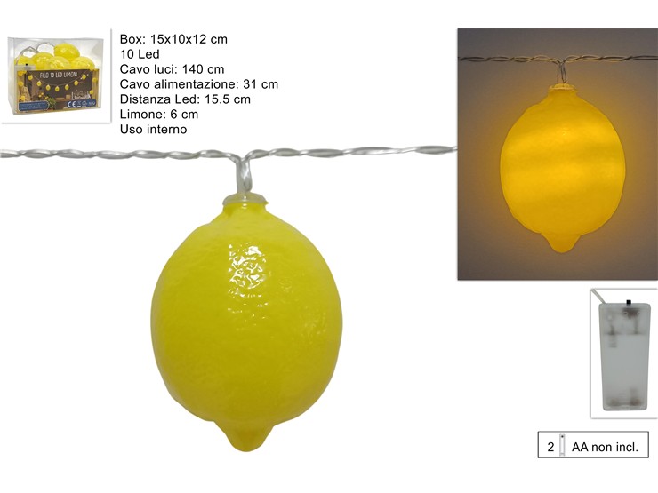 FILO C/10 LED LIMONI Cm.140 C/BATT.DFPB- - Summer > Arredo E Attrezzature Da Esterno > Accessori Da Esterno - Ingrosso B2B Magazzini Scatigna