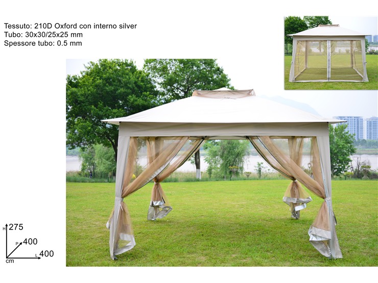 GAZEBO BEIGE C/ZANZARIERE LATER.44 21-4 - Summer > Arredo E Attrezzature Da Esterno > Gazebo - Ingrosso B2B Magazzini Scatigna