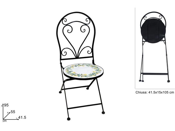 SEDIA FERRO BATT.C/MARMO LIMONI HC83852 - Summer > Arredo E Attrezzature Da Esterno > Set Da Esterno - Ingrosso B2B Magazzini Scatigna