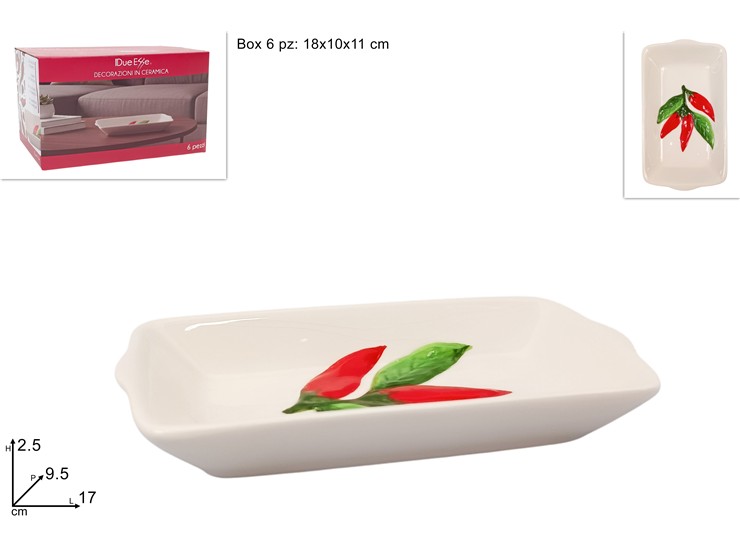 CIOTOLA RETTANG.C/DEC.PEPERONCINO 25610 - Everyday > Tavola > Servizio Piatti Ceramica - Ingrosso B2B Magazzini Scatigna