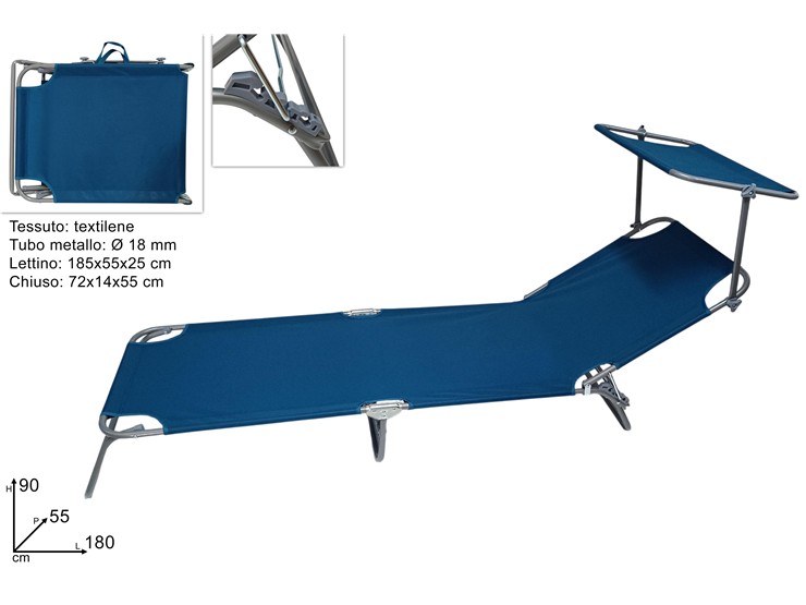 LETTINO C/PARAS.POLIS.600D BLU' NAVY 202 - Summer > Arredo E Attrezzature Da Esterno > Sdraio Lettini - Ingrosso B2B Magazzini Scatigna
