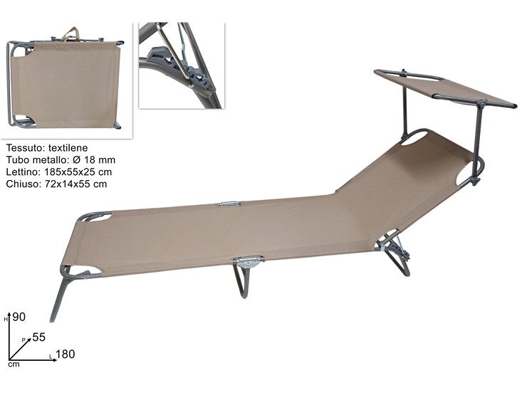 LETTINO C/PARAS.POLIS.600D TORTORA 202F/ - Summer > Arredo E Attrezzature Da Esterno > Sdraio Lettini - Ingrosso B2B Magazzini Scatigna