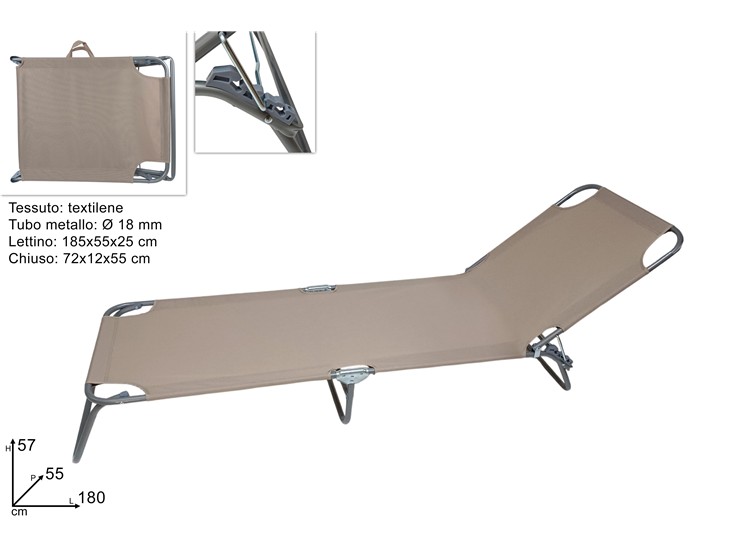 LETTINO POLIES.TORTORA TUBO mm18 7529C - Summer > Arredo E Attrezzature Da Esterno > Sdraio Lettini - Ingrosso B2B Magazzini Scatigna