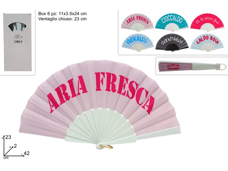 VENTAGLIO C/SCRITTA 6ASS.PL25Y7252/53/54 - Summer > Borse E Accessori Da Spiaggia > Ventagli - Ingrosso B2B Magazzini Scatigna