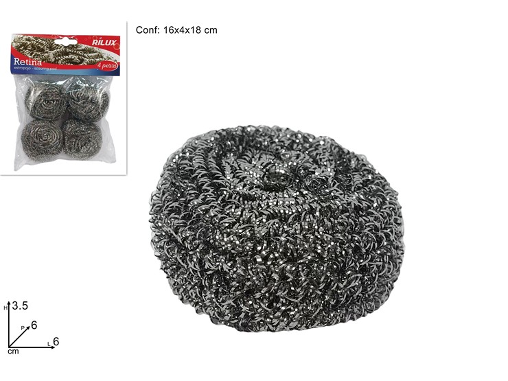 RETINA SPIRALE IN ACCIAIO SET Pz.4 - Pulizia > Guanti Secchi E Spugne > Spugne - Ingrosso B2B Magazzini Scatigna