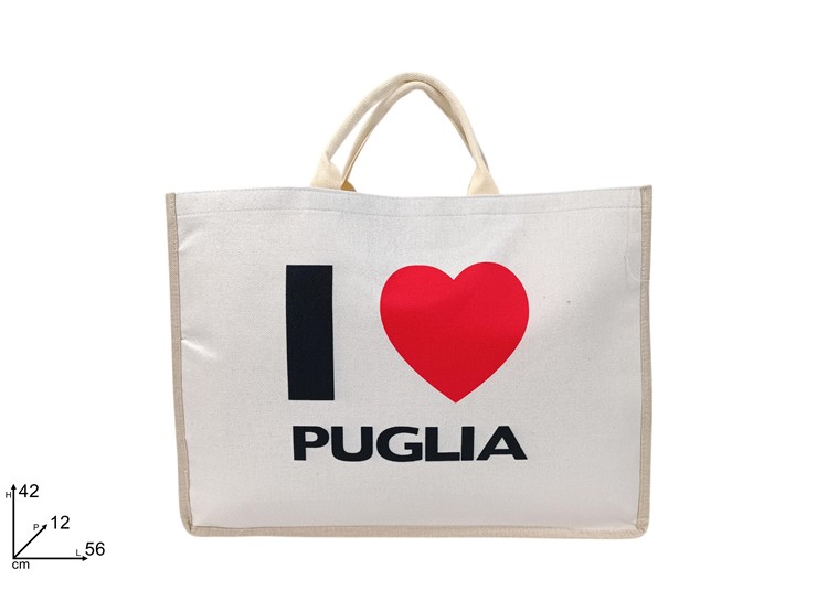 BORSA MARE JUTA BIANCA ILOVE PUGLIA ML20 - Summer > Borse E Accessori Da Spiaggia > Borse Mare - Ingrosso B2B Magazzini Scatigna