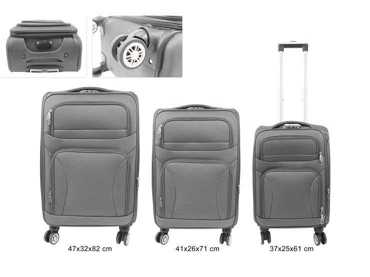 TRIS VALIGIE ESTENS.IN TESS.GRIGIO 8071G - Everyday > Valigie Borse > Valigie Semirigide - Ingrosso B2B Magazzini Scatigna