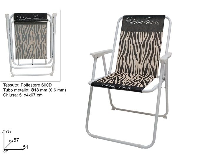 SEDIA RELAX FANT.ZEBRAT.POLIES.600D 2151 - Summer > Arredo E Attrezzature Da Esterno > Sdraio Lettini - Ingrosso B2B Magazzini Scatigna