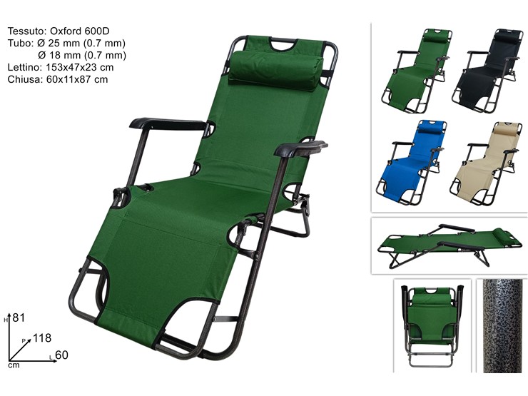 SEDIA SDRAIO IN OXFORD 600D 4COL.YT-408 - Summer > Arredo E Attrezzature Da Esterno > Sdraio Lettini - Ingrosso B2B Magazzini Scatigna