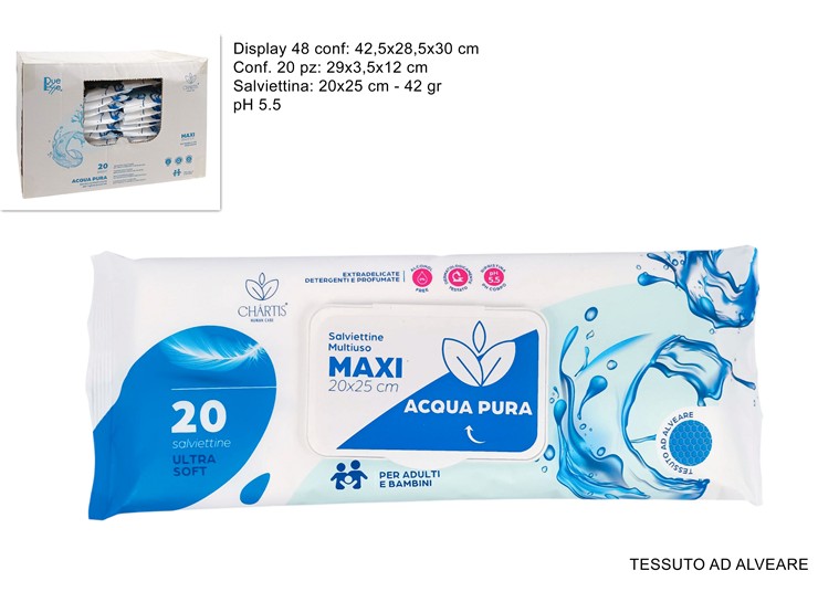 SALVIETT.ACQUA PURA Pz.20 42GR 2025 501 - Everyday > Cura Personale > Igiene E Detersione - Ingrosso B2B Magazzini Scatigna