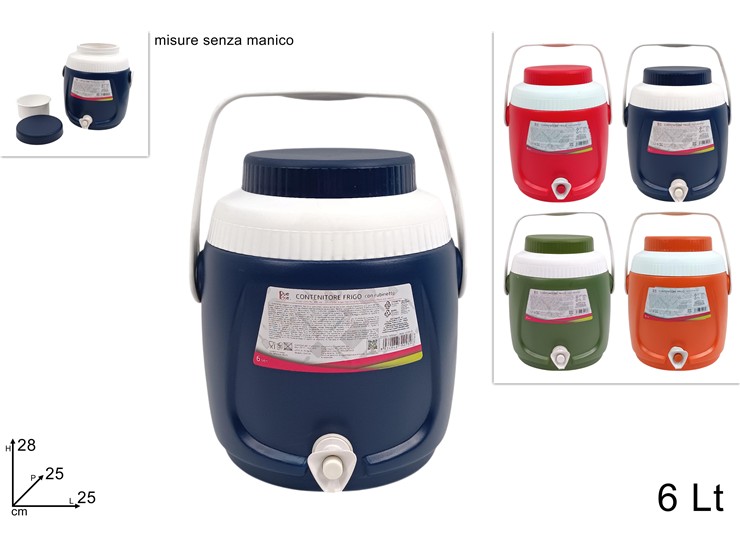 CONTENITORE FRIGO C/RUBINET.Lt.6 4C.319 - Summer > Borse E Accessori Da Spiaggia > Thermos E Freezerini - Ingrosso B2B Magazzini Scatigna