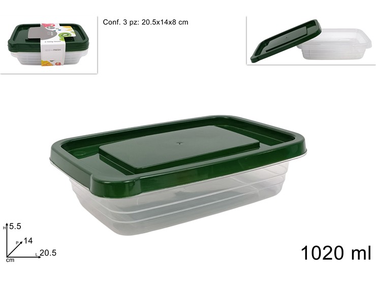 CONTENITORI PLAST.RETTANG.Ml1020 Pz3 657 - Everyday > Cucina > Contenitori E Conservazione - Ingrosso B2B Magazzini Scatigna