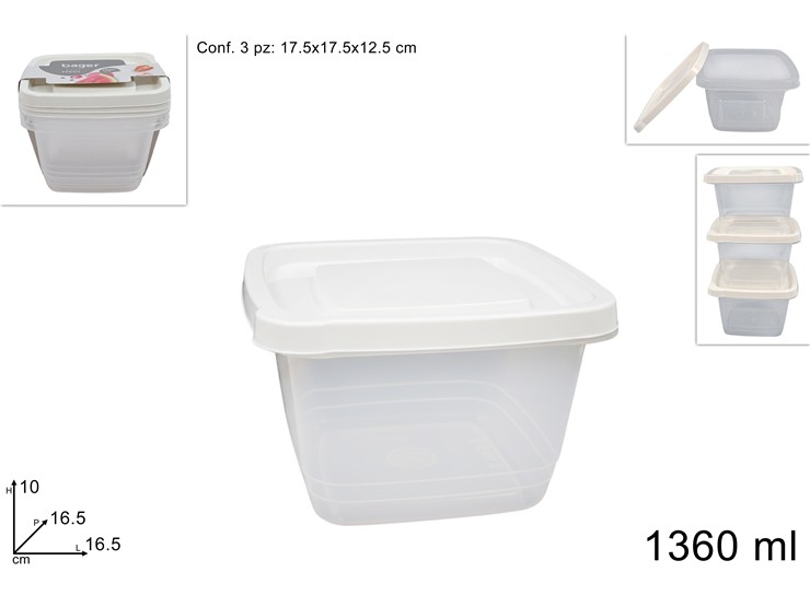 CONTENITORI PLAST.QUADRATI M1360 Pz3 660 - Everyday > Cucina > Contenitori E Conservazione - Ingrosso B2B Magazzini Scatigna