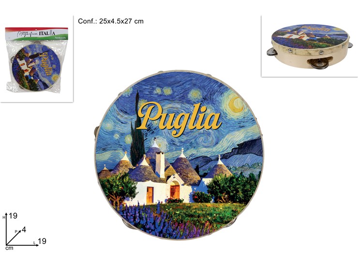 TAMBURELLO DEC.PUGLIA Cm.19 YB504204 - Eventi > Matrimonio > Bomboniere - Ingrosso B2B Magazzini Scatigna