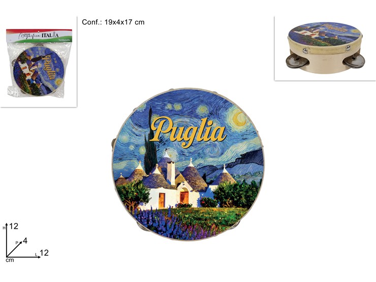 TAMBURELLO DEC.PUGLIA Cm.12 YB504201 - Eventi > Carnevale > Tamburelli - Ingrosso B2B Magazzini Scatigna