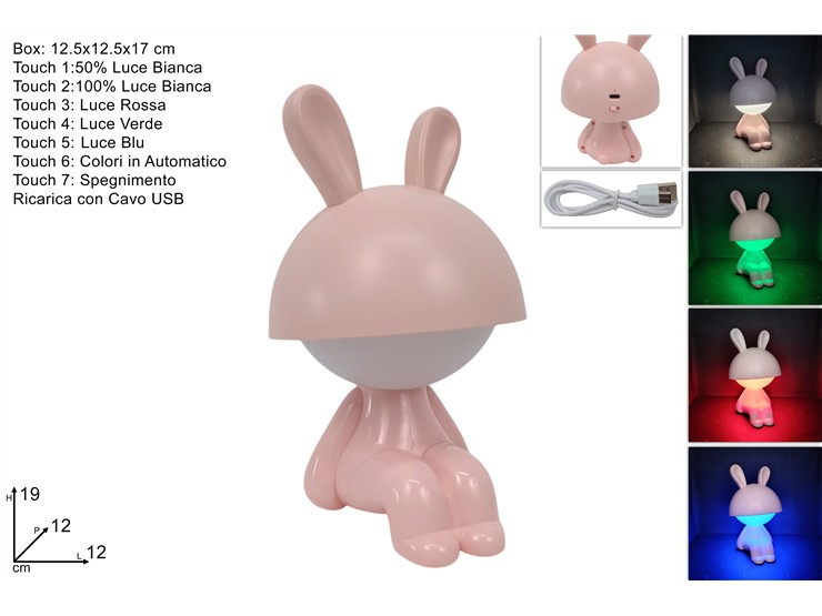 LAMPADA LED CONIGLIO SEDUTO ROSA 1117 C/ - Everyday > Complementi Arredo > Illuminazione - Ingrosso B2B Magazzini Scatigna