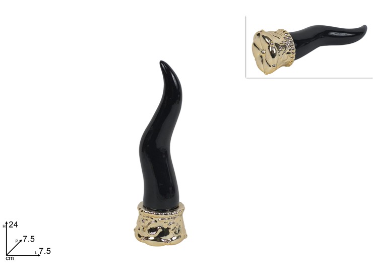 CORNO CERAMICA NERO CORONA ORO XF25084 - Articoli Regalo > Oggetti Regalo > Cornetti - Ingrosso B2B Magazzini Scatigna