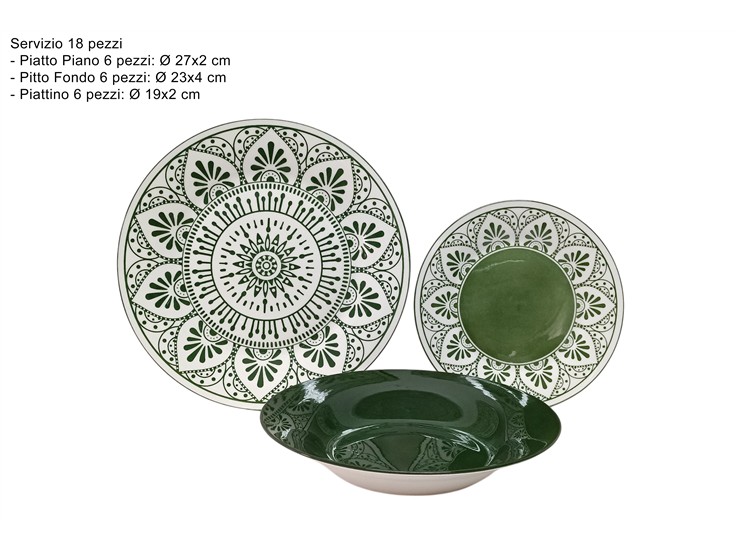SERVIZIO PIATTI PORC.DEC.FIORE VERDE 433 - Everyday > Tavola > Servizio Piatti Ceramica - Ingrosso B2B Magazzini Scatigna