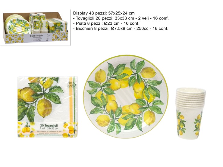 PIATTI/TOVAGLIOLI/BICCHIERI DEC.LIMONI 5 - Party > Decorazioni E Tavola > Monouso E Riutilizzabili - Ingrosso B2B Magazzini Scatigna