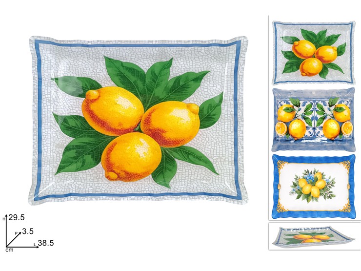 PIATTO RETTANGOLARE VETRO DEC.LIMONI 9-3 - Everyday > Tavola > Servizio Piatti Ceramica - Ingrosso B2B Magazzini Scatigna