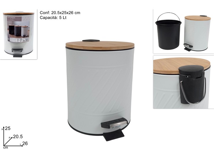 CESTINO SPAZZAT.Lt.5 BIANCO C/COP.BAMBOO - Pulizia > Raccolta Rifiuti > Pattumiere - Ingrosso B2B Magazzini Scatigna