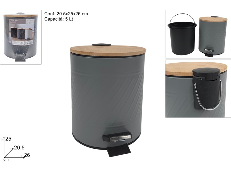 CESTINO SPAZZAT.Lt.5 GRIGIO C/COP.BAMBOO - Pulizia > Raccolta Rifiuti > Pattumiere - Ingrosso B2B Magazzini Scatigna